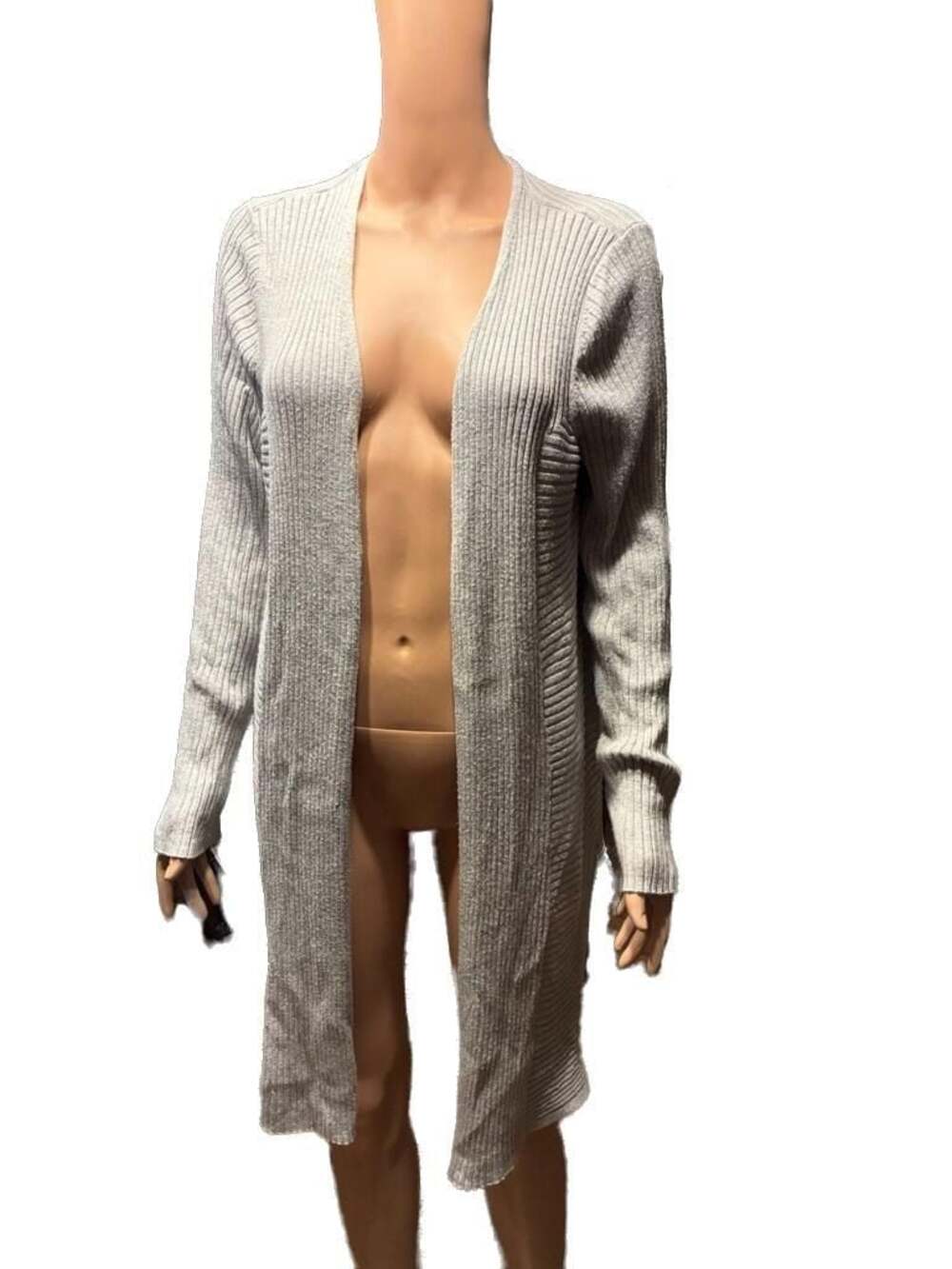 Alexandra + Oak Lt Grey Heather Longline Open Front Ribbed Cardigan